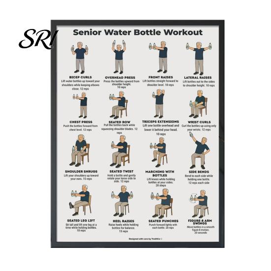 Poster Esercizi da Seduti Tabella Allenamento su Sedia Diagramma Flusso Yoga Dolce Esercizi di Mobilità a Basso Impatto per Anziani Principianti