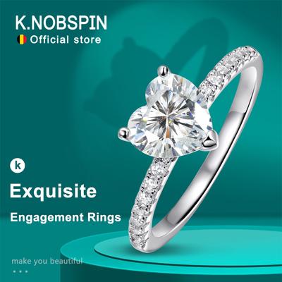 D VVS1 1-2ct Heart Moissanite Engagement Ring 925 Sterling Silver Plated 18k White Gold Diamond Promise Rings for Women