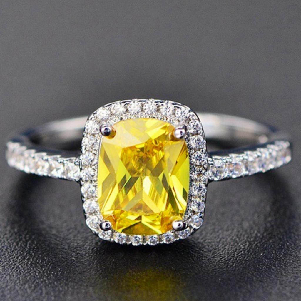 Multi-Color Rectangular Gemstone Ring: Classic Square Diamond Engagement Silver Jewelry