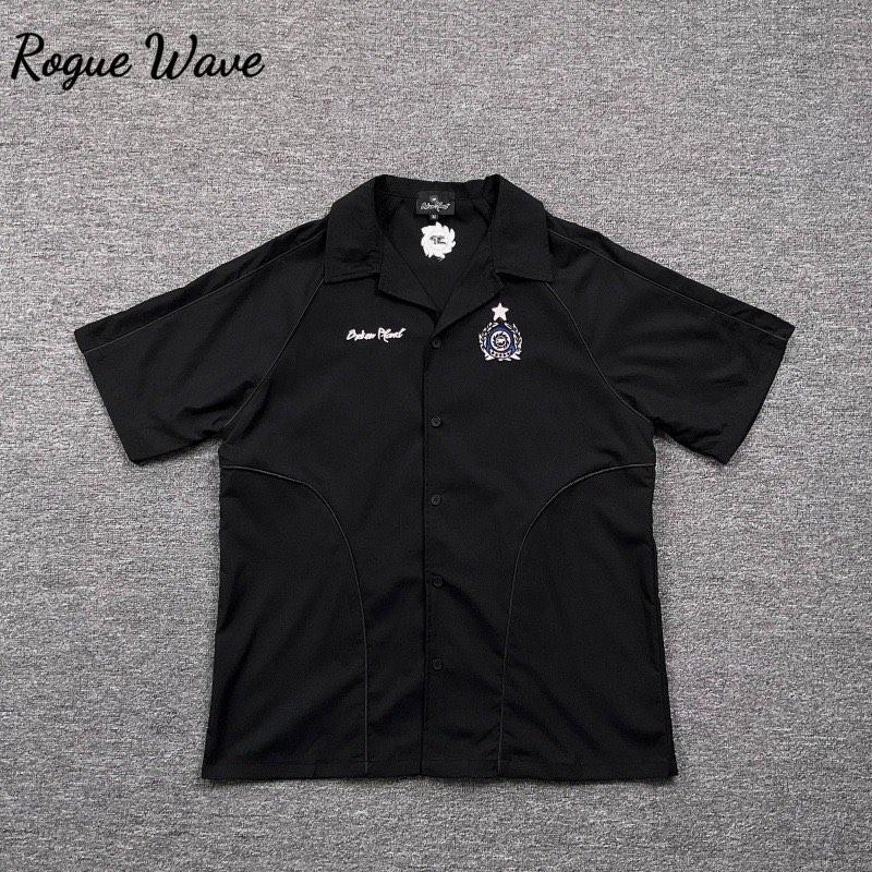 RogueWave Classic Black Letters Logo Embroidery Short Sleeved Shirts Men Women Casual Loose Shirt
