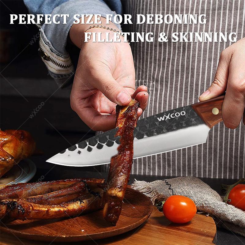 Handmade Forged Kitchen Boning Knife Stainless Steel Knife for Meat Fruit Butcher Slicing Knife Wooden Handle Meat Cleaver