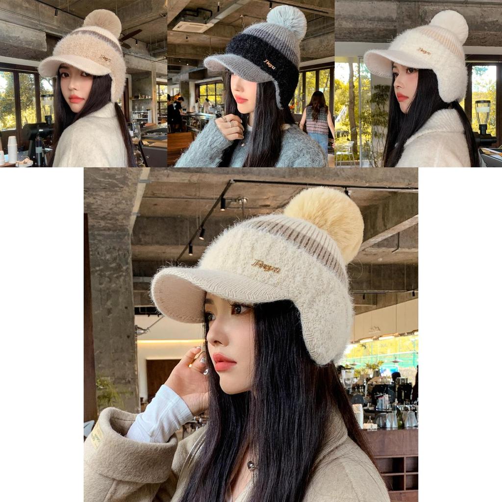 Wool Blend Knit Cap Women Winter Thick Warm Earmuff Newsboy Style For Daily Wear