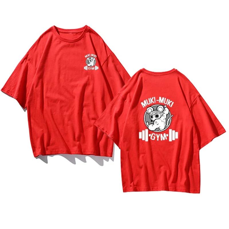 Japanese Anime Demon Slayer Printed T-Shirt Funny Ninja Mouse Muki Muki Gym T-Shirt Muscle Mouse T-Shirt Crew Neck  Top