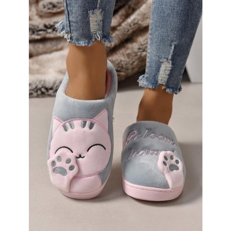 Home Slippers, New Cartoon Fluffy Slippers, Comfortable and Warm  Soft Plush Shoes, Solid Color Indoor Floor Slippers