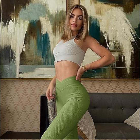 

Европа и Америка 2025 Йога Лосины Ребристые Высокая Талия Перекрестные Леггинсы Для Упражнений Повседневные Штаны L зелёный/жёлтый