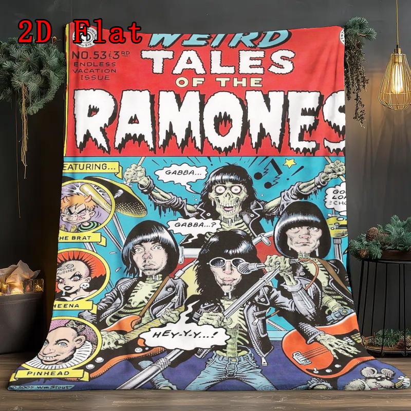 Ramones: Strange Talk 2D Flat Pattern Flannel Blanket High quality All Seasons Warmth and Comfort Perfect for Christmas Gifts.