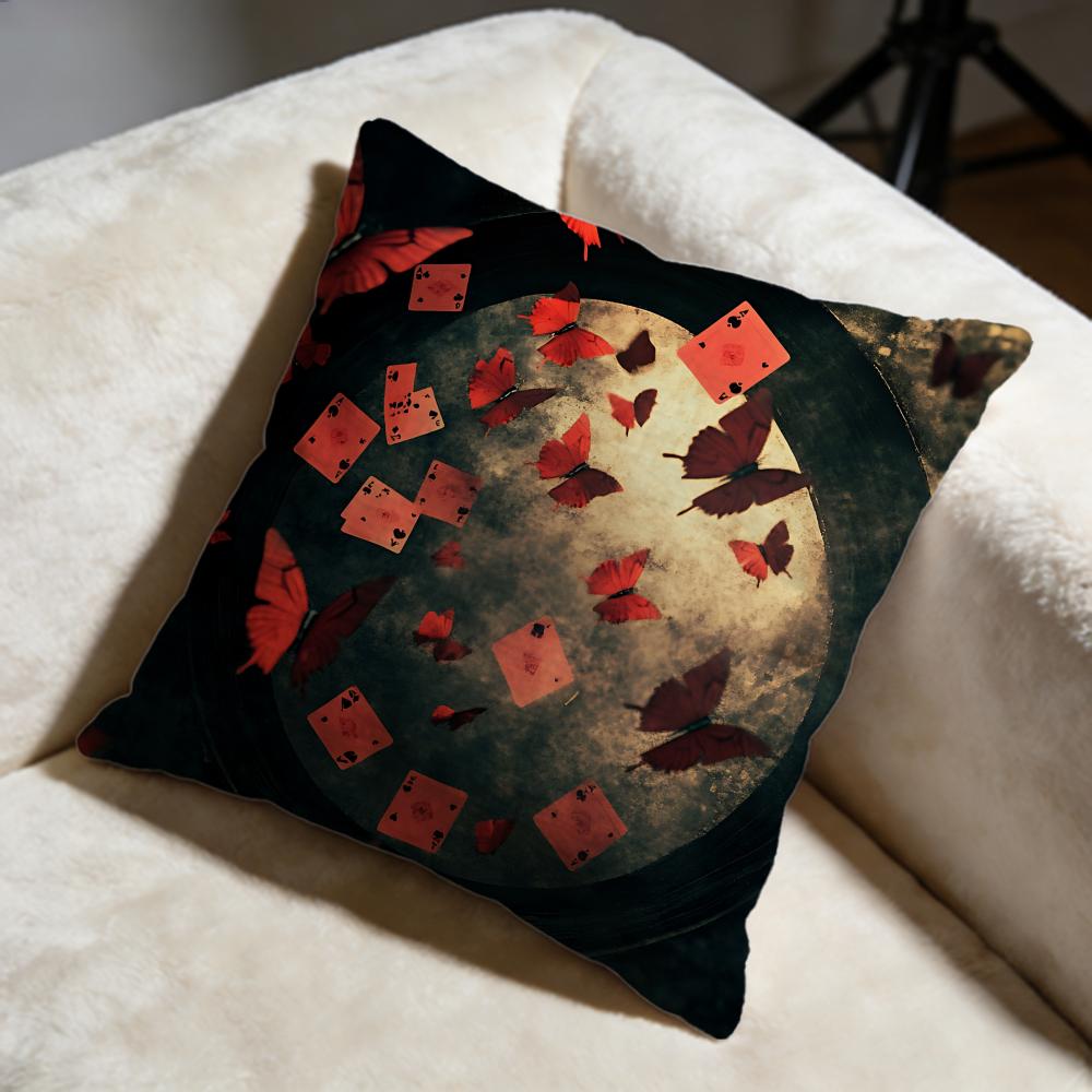 Butterfly Playing Cards Cushion Cover Soft Decorative Pillow Case Suitable for Bedroom Sofa Car Travel Use