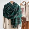 Women's Winter Plaid Imitation Cashmere Tassel Scarf, Thickened Korean Style Neck Warmer