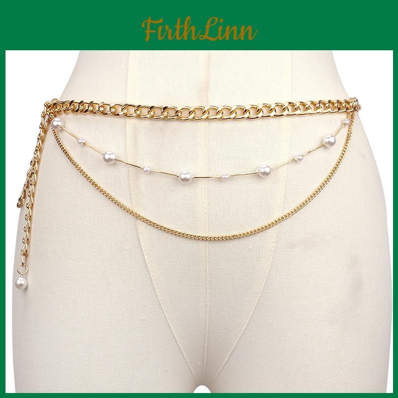 Vintage European Body Chain With Pearl Multilayer Design For Casual Summer Wear