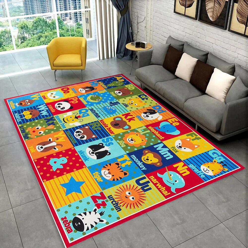Alfombra con alfabeto de dibujos animados ABC para niños gateando, para sala de juegos, educación temprana, para sala de estar, dormitorio, sofá, antideslizante.