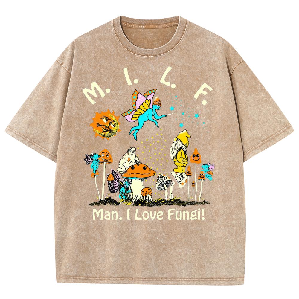 Fungal Plant Print Women's Wash T-Shirt Loose Couple Oversized Short Sleeve Spoof Design Fashion Top Summer