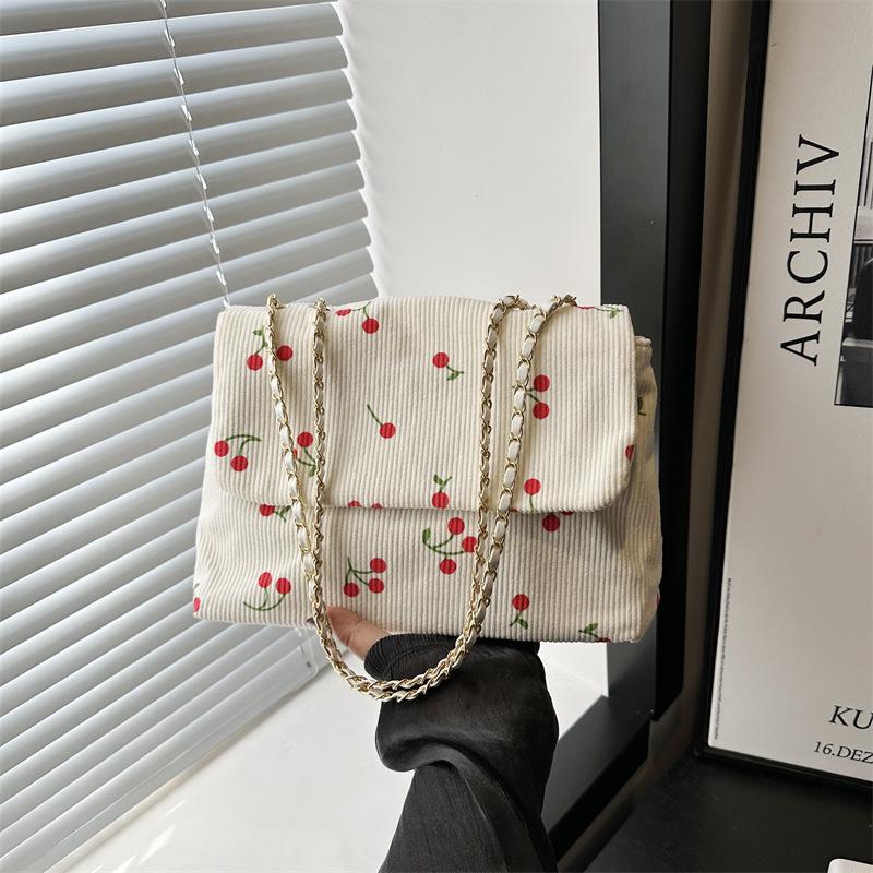 

Beautiful fresh casual sweet printed large capacity chain shoulder armpit bag versatile commuter messenger bag women белый