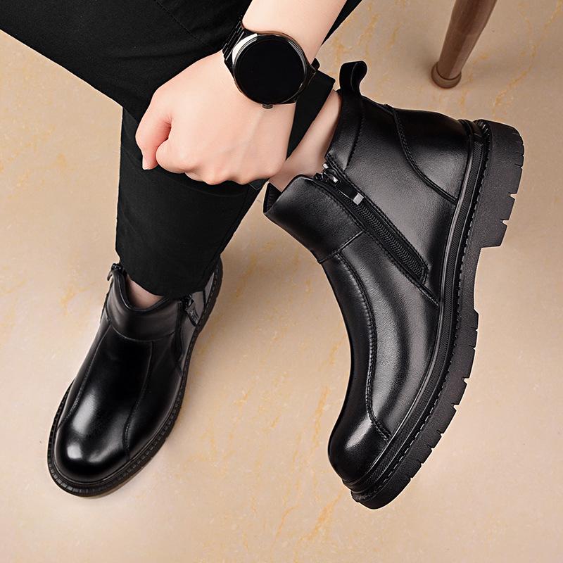 Men's 2025 Height-Increasing Genuine Leather Chelsea Martin Boots with Velvet Wool Lining