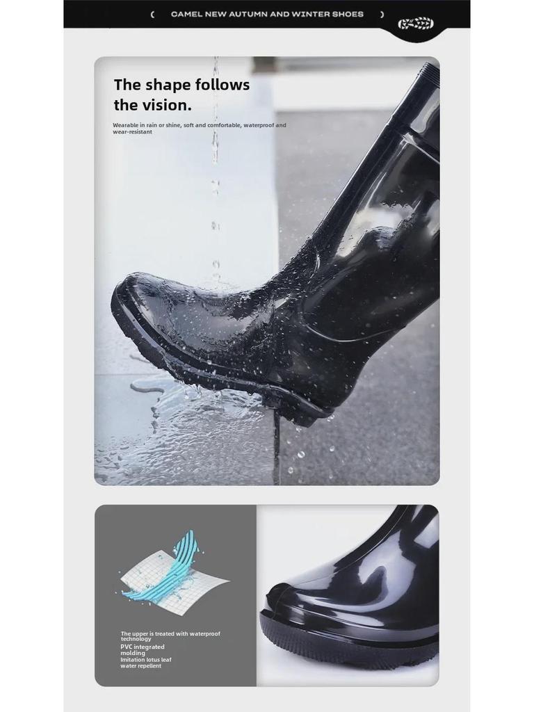 Men's Wear-Resistant Waterproof PVC Work Boots: Non-Slip, Velvet-Lined for Autumn/Winter