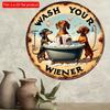 2d Flat 20*20cm Wash Your Wiener Dachshund Wooden Round Listing, Retro Style, Gift for Dog Loving People, for Home, Kitchen, Garden, Bar Decor.