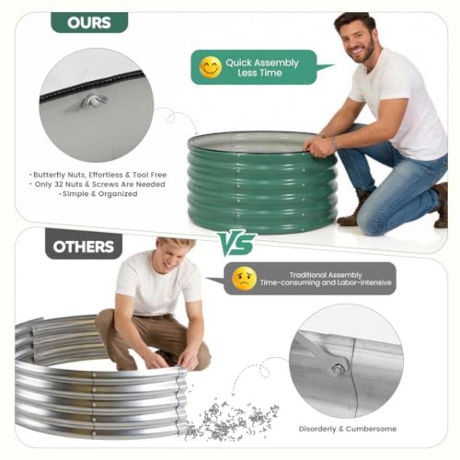Galvanized Raised Garden Bed Outdoor Round Metal Planter Boxes 2 Pcs 3x3x1.4ft Steel Raised Bed Kit for Planting Vegetables Fru