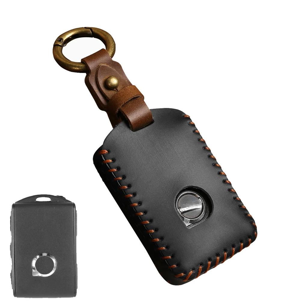 For Volvo Xc60 S90 Xc90 Xc40 Car Key Case Cover Key Fob Holder Remote Leather Pure Handwork Free Keychain Quantity Customized