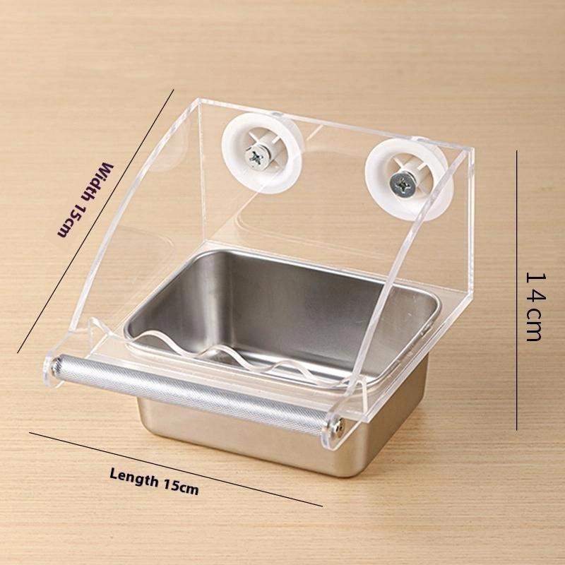 Acryl Edelstahl Vogelfutternapf Hängbar Abnehmbar Mit Ständer Verhindert Streuen Spender Papageien Futterbehälter