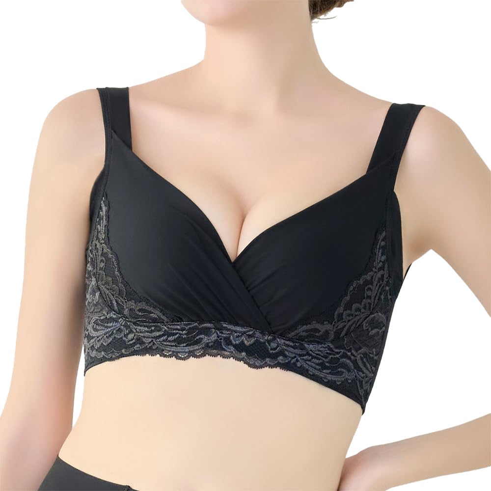 New Shaping Cotton Blend Triple Catch FIT Bra S [Bradelis York] Non-wired Bra, 23, Black,