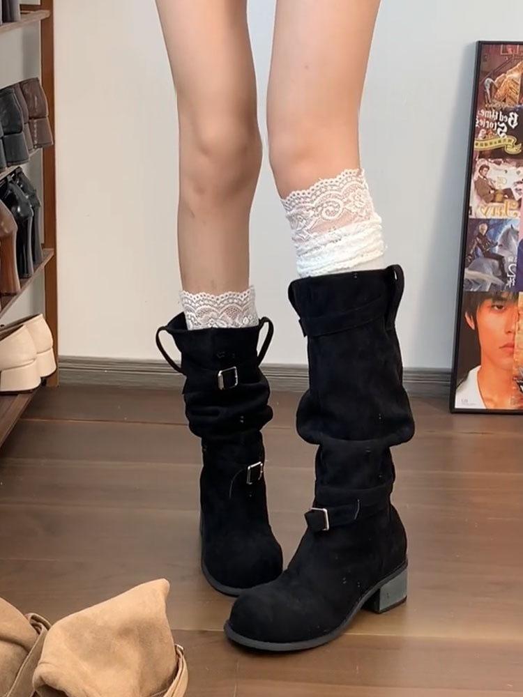 New Retro Stacked Boots Western Cowboy Boots Women's Tall Boots Small Fashion Thin Thick Heel Fashion Boots