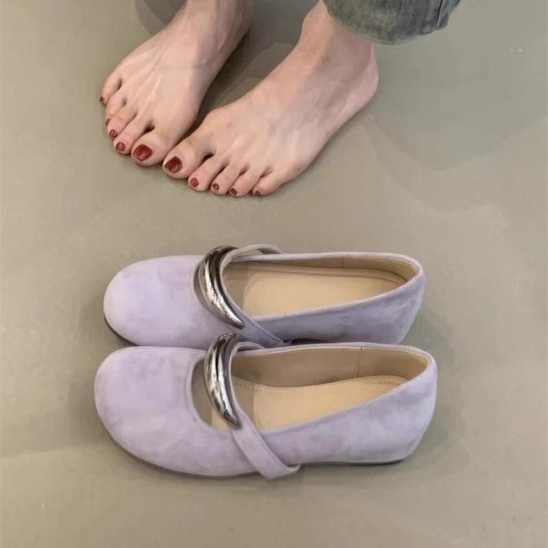 

Женские туфли Мэри Джейн с круглым носком, внутренней платформой, мягкой подошвой, нескользящие, весенне-летние, с металлической пряжкой, балетки 40 фиолетовый