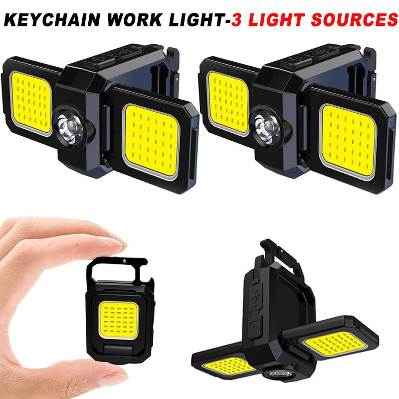 Bright COB Keychain Flashlight,Rechargeable Mini Work Light Magnetic Portable Pocket Lamp for Camping Fishing Hiking Emergency