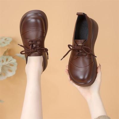 Runder Kopf dicke Sohle Feder Neu Muffinboden Schnürung Kleine Lederschuhe