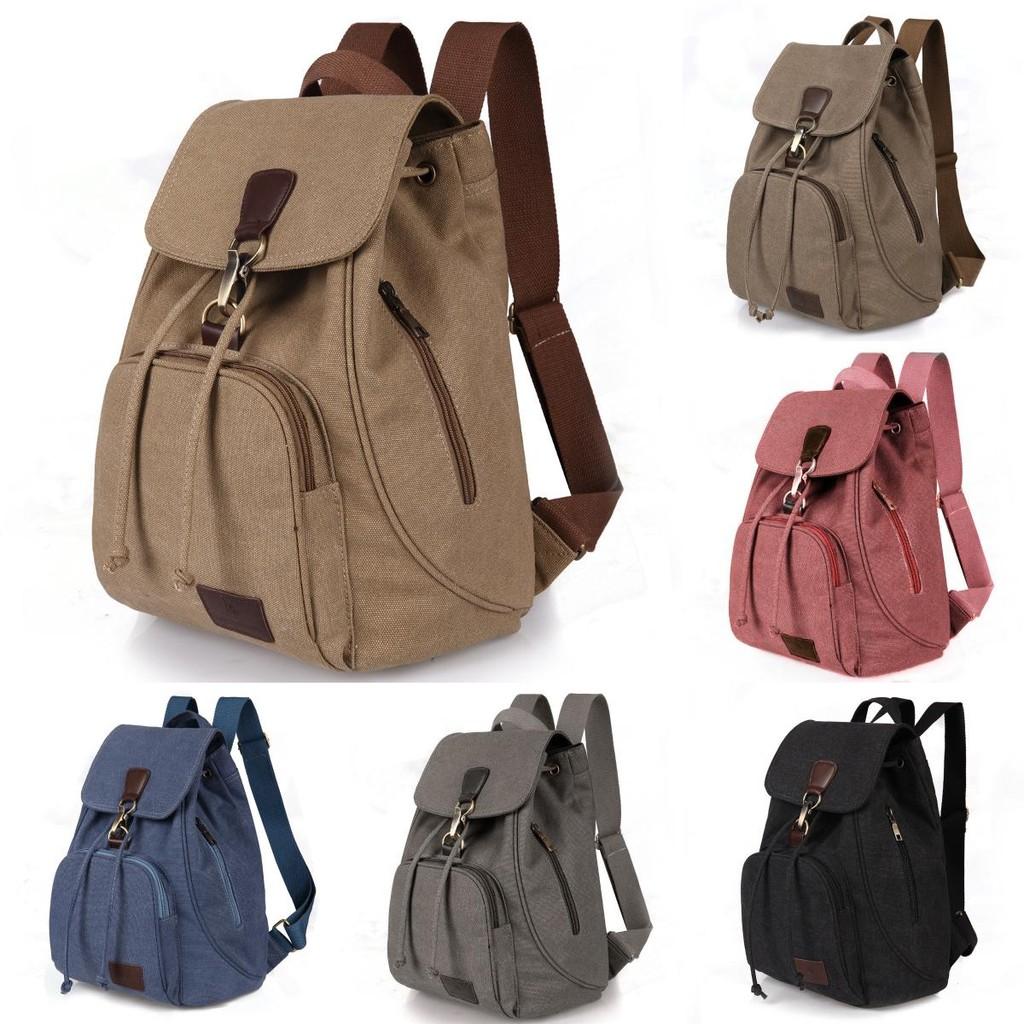 Backpack Canvas Retro Solid Color Laptop Compartment Schoolbag Outdoor Gift