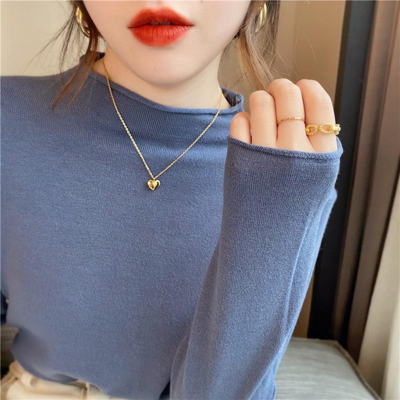 Spring and Autumn Knitted Sweater Top Women's New Semi-turtleneck Lazy Wind Loose Inside Long Sleeve Winter Bottom Sweater