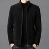 New Woolen Jacket for Men Stand Collar Casual Autumn and Winter Style Plus Velvet Thickened Warm Chenille Jacket Top