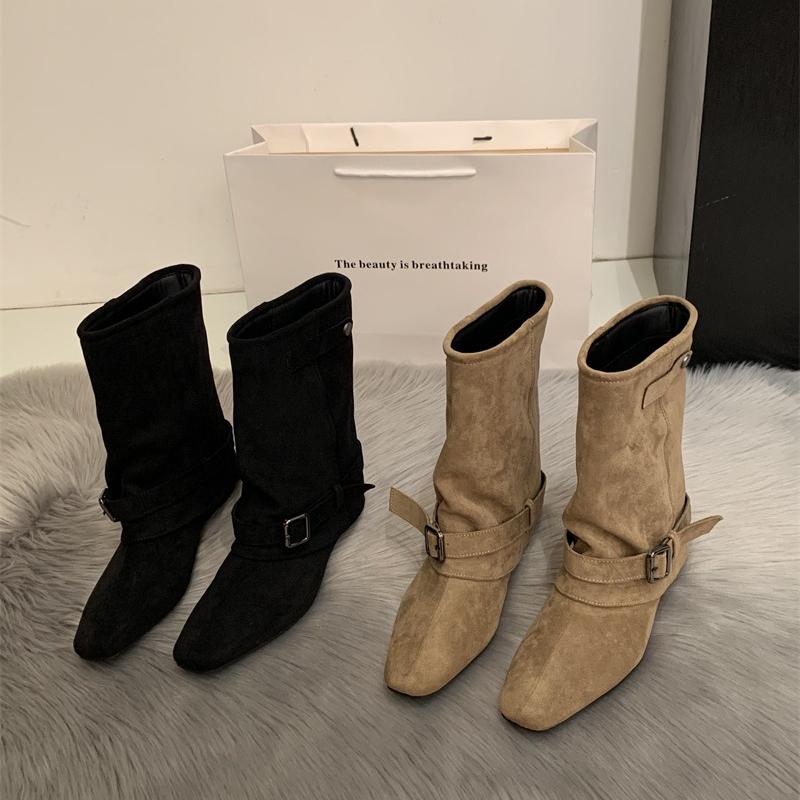 Designer Damen Ritterstiefel Mode Keile Niedriger Absatz Tanzschuhe Streetstyle Bankettparty Kurze Stiefel Frau