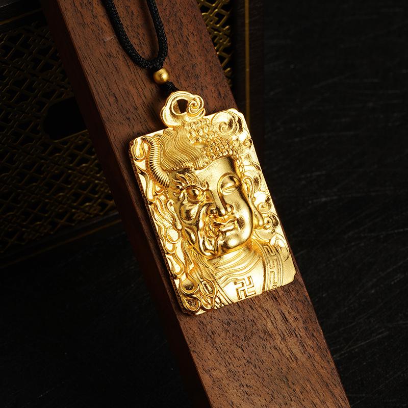 Buddha Head Ksitigarbha Black Rope Half Face Square Brand Men and Women National Fashion Necklace Pendant