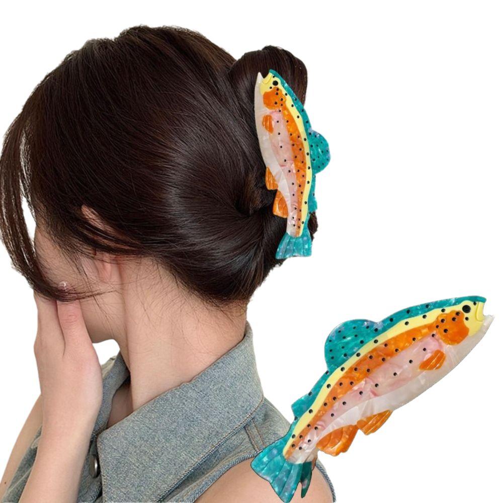 Non-Slip Small Claw Hairpin Thick Hair Compatible Barrettes Cute Salmon Fish Hair Clip  Women