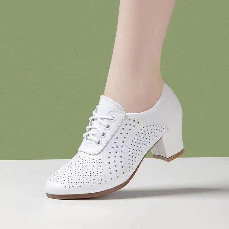 Breathable Women's Medium High Heel Leather Dance Shoes - Summer Collection