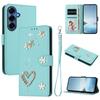 Double-Layer Heart Floral Vegan Leather Phone Case For Samsung Galaxy S26+ 5G, Magnetic Flip Wallet Cover With Wrist Strap & Card Slots