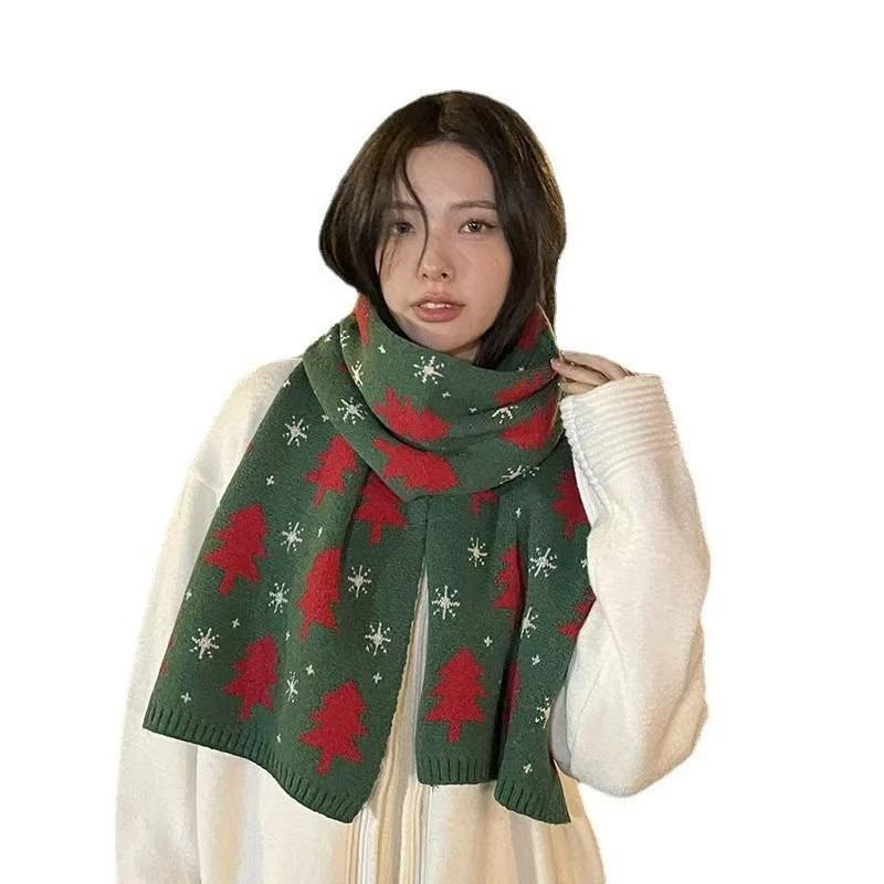 New Christmas scarf women's autumn and winter red 25 years old new high-end hundreds of student knitted scarf couple
