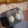 Natural Sea Pattern Stone Sterling Silver S925 Earrings Women's Exquisite Versatile Temperament Fashion French Retro Earrings