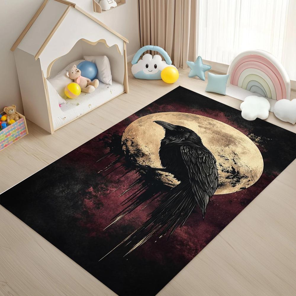 Crow Skull Printed Carpet Dark punk patterned carpet anti slip entrance door mat Living room bedroom decoration rug