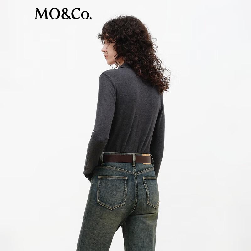 MO&Co. Women's Slim Fit Diagonal Knit Long Sleeve Top