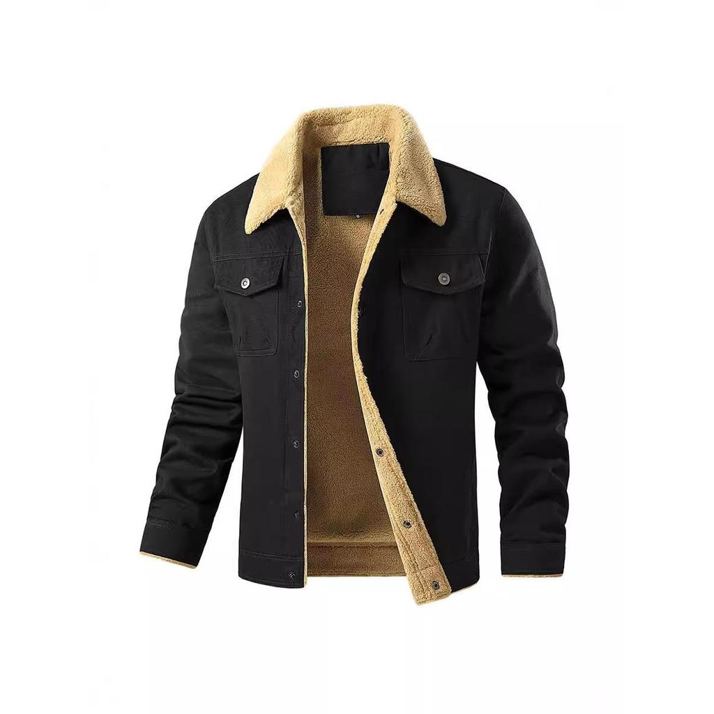Herren Übergröße Samt Verdickt Lammfell Lässig Warm Werkzeug Baumwolle Herrenjacke Jacke Revers Papa Oberteil