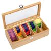 1pcs Wooden Tea Bag Storage Box 5 Compartments with Acrylic Window Desktop Flip-Top Tea Bags Organizer Chinese Tea Accessories