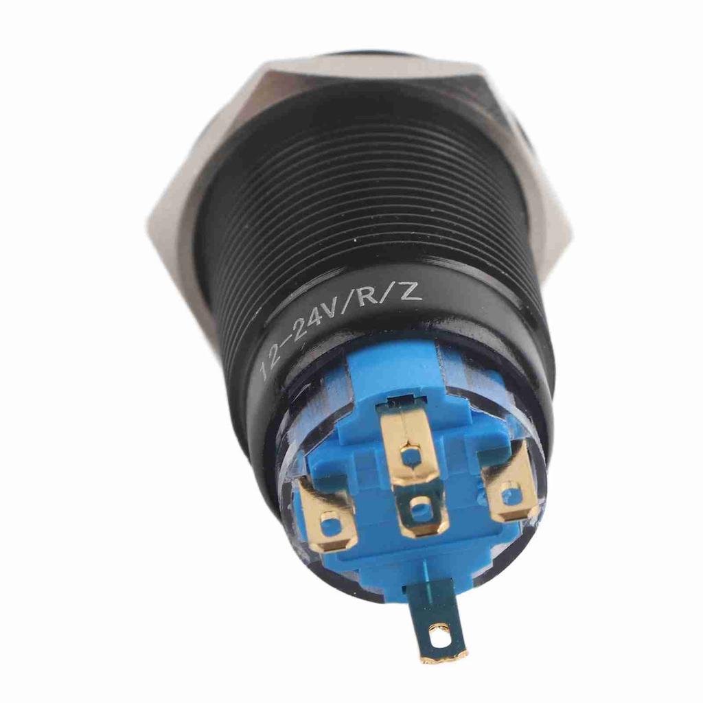 19mm 12 24V LED ON OFF Black Waterproof Selflocking Latch Push Button Flate Switch