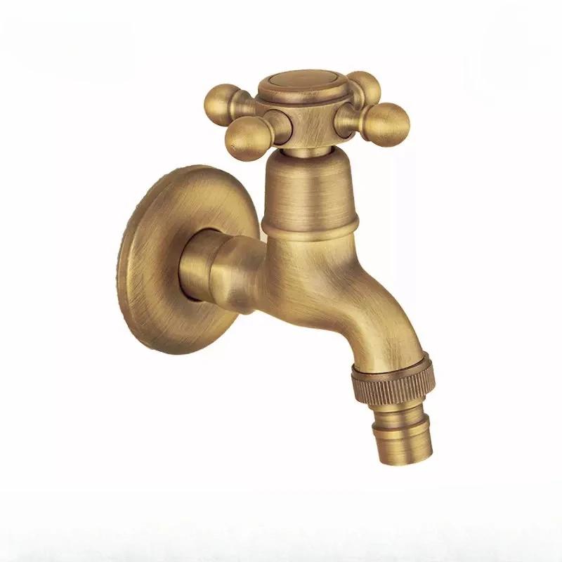 Wall Mount Retro Brass Small Pool Tap Decorative Outdoor Garden Faucet Washing Machine Mop WC Single Cold Water Taps
