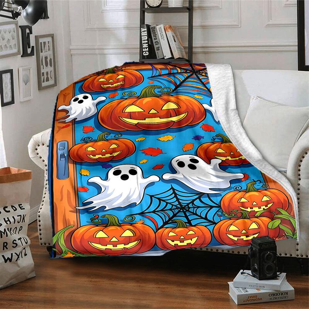 1pc Halloween Pattern Blanket, Lightweight Flannel Fleece with Digital Printing, Soft Warm for Sofa, Travel, Camping, Office, Couch, Chair, and Bed, A