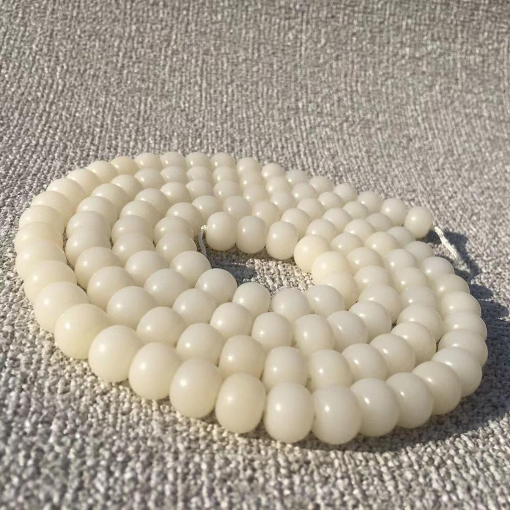 White Jade Bodhi Root 108 Beads Barrel & Apple Shaped Buddhist Bracelet
