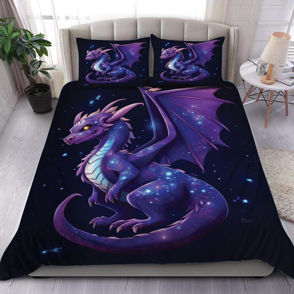 Galaxy Dragon Duvet Cover Sets For Kids Boys Girls Queen Lightweight Quilt Covers Starry Sky Jungle Animals Dragon Bedding Set