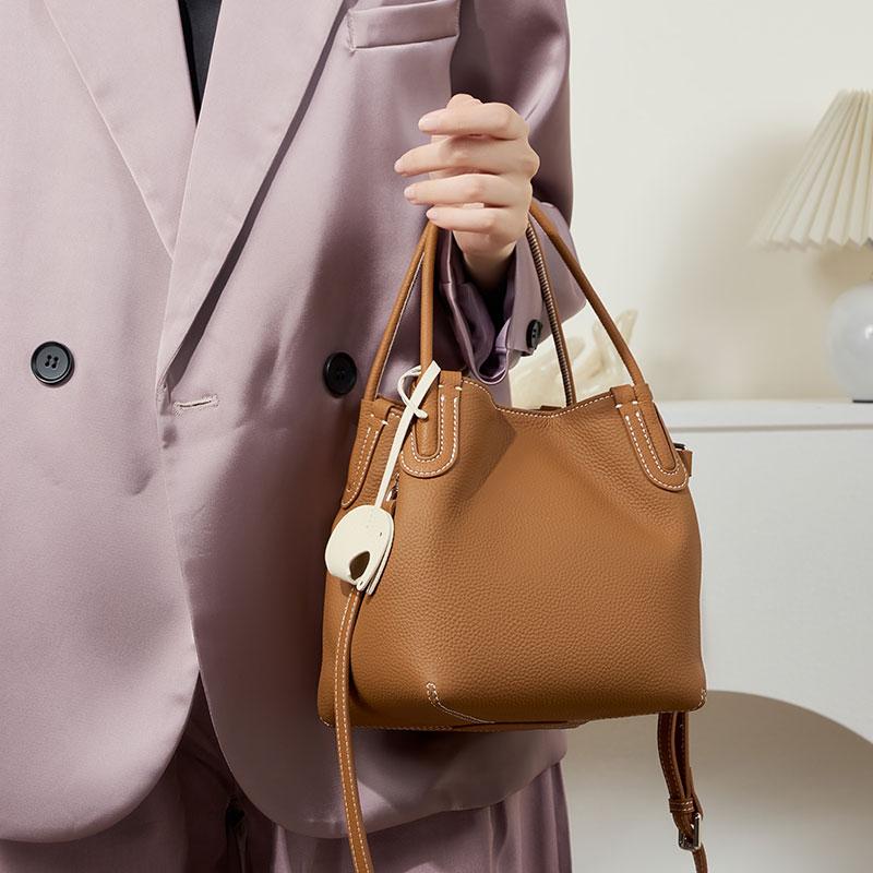 Genuine Leather Women Bucket Bag Luxury Designer Handbags Cowhide Women's Shoulder Bags Fashion Crossbody Bag