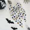 Pumpkin Print Bow Barrette Halloween Silky Satin Hair Bows, Big Ribbon Clips, Oversized Dynamic Long Tail Barrettes, Cute Accessories for Women Girls