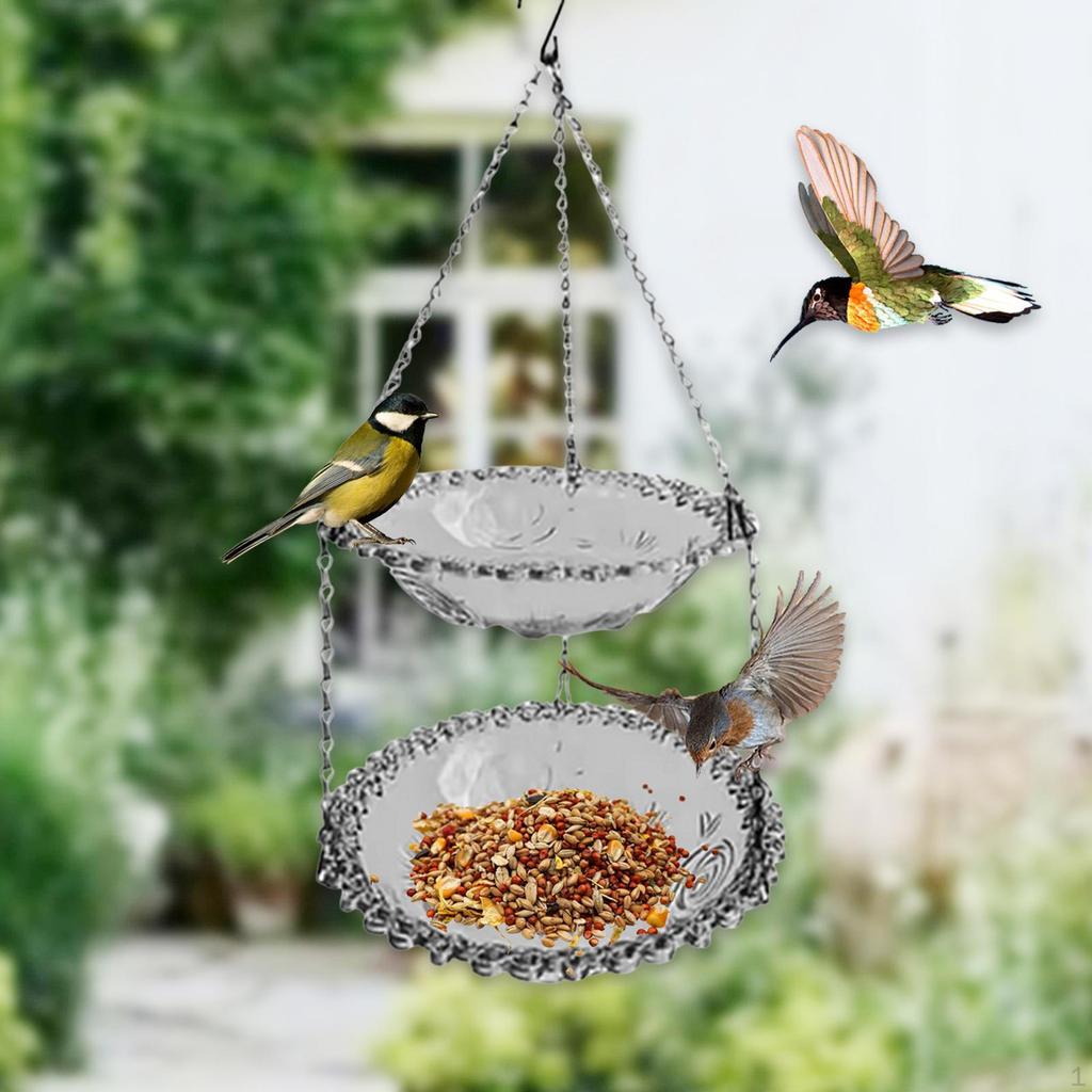 Bird Feeder for Garden, Hanging Bath Ornament, Double Layer Feeder, Garden Bath,