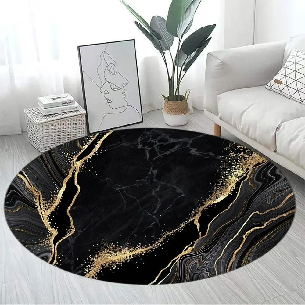 Marble Pattern Round Carpet Large Size Area Rugs for Living Room Bedroom Bathroom Soft Children Crawling Play Mat Home Decor